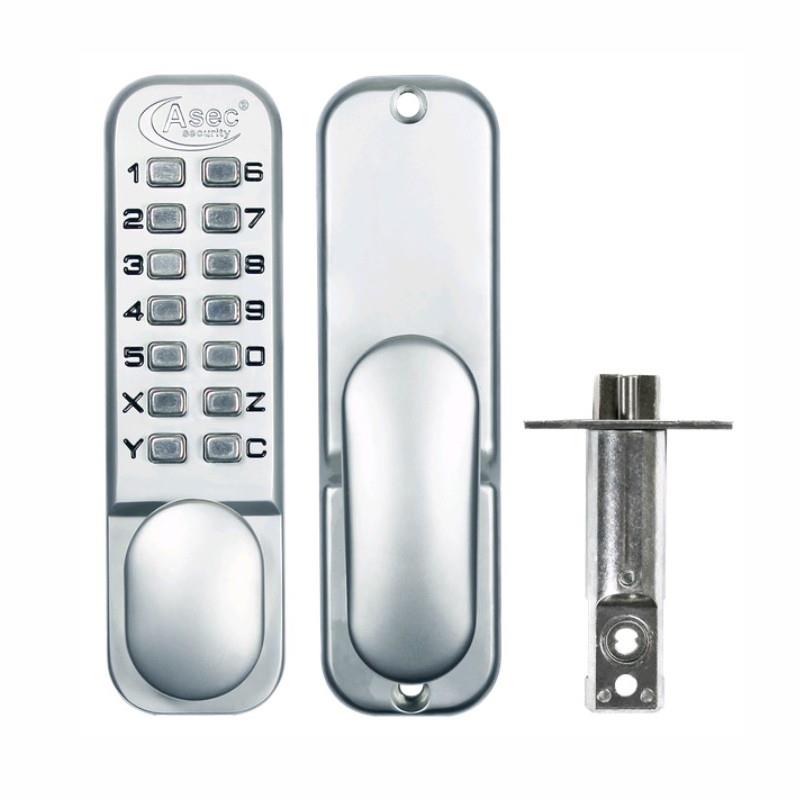 Asec 2300 Mechanical Push Button Digital Lock; Optional Holdback; Easy Code Change; Satin Chrome Plated (SCP)