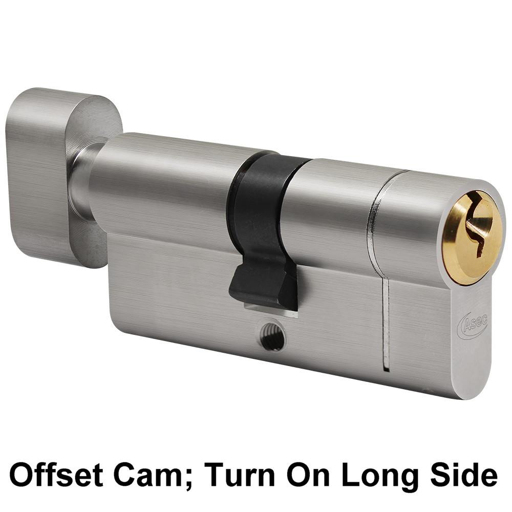Asec VT10175 Euro Profile Cylinder & Turn; 30 x 40mm (25/10/35); Snap Resistant; 6 Pin; 3 Keys; Dual Finish; Nickel Plated / Polished Brass (NP) (PB); Offset Cam; Turn On Long Side