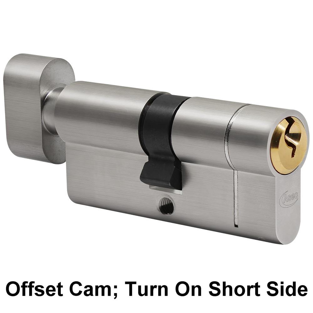 Asec VT10174 Euro Profile Cylinder & Turn; 40 x 30mm (35/10/25); Snap Resistant; 6 Pin; 3 Keys; Dual Finish; Nickel Plated / Polished Brass (NP) (PB); Offset Cam; Turn On Short Side