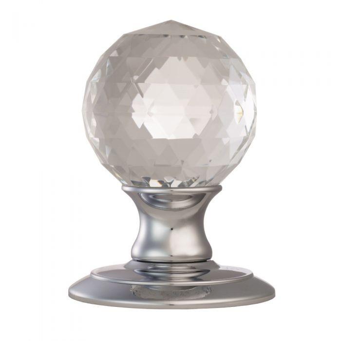 Carlisle AC020CP Ice Facetted Cut Crystal Mortice Knob Set; Unsprung; 53mm Diameter; 65mm Diameter Rose; Polished Chrome Plated (CP)