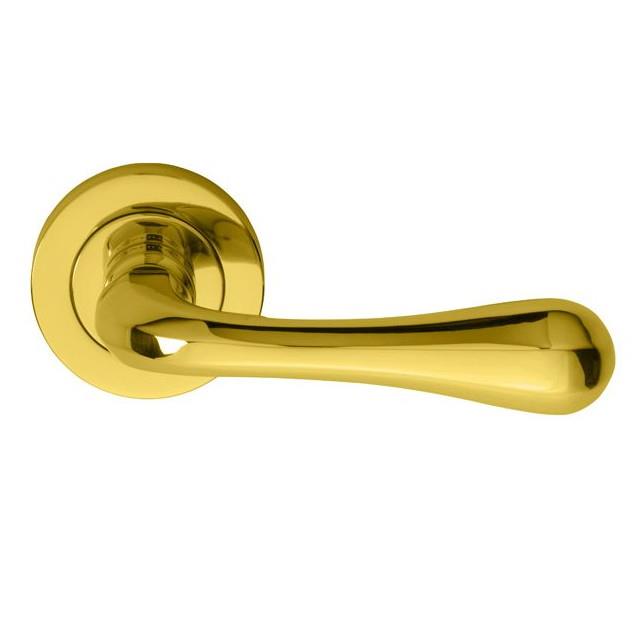 Carlisle AQ1 Astro Lever Handle Set On Round Rose; 50mm Diameter Rose; Polished Brass (PB)