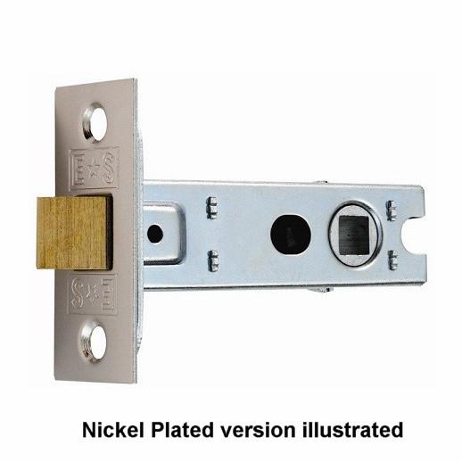 Carlisle Brass BTL4 Bolt Through Tubular Mortice Latch; 75mm (3"); Square Forend And Strike Plate; 8mm Follower; Nickel Plated (NP)