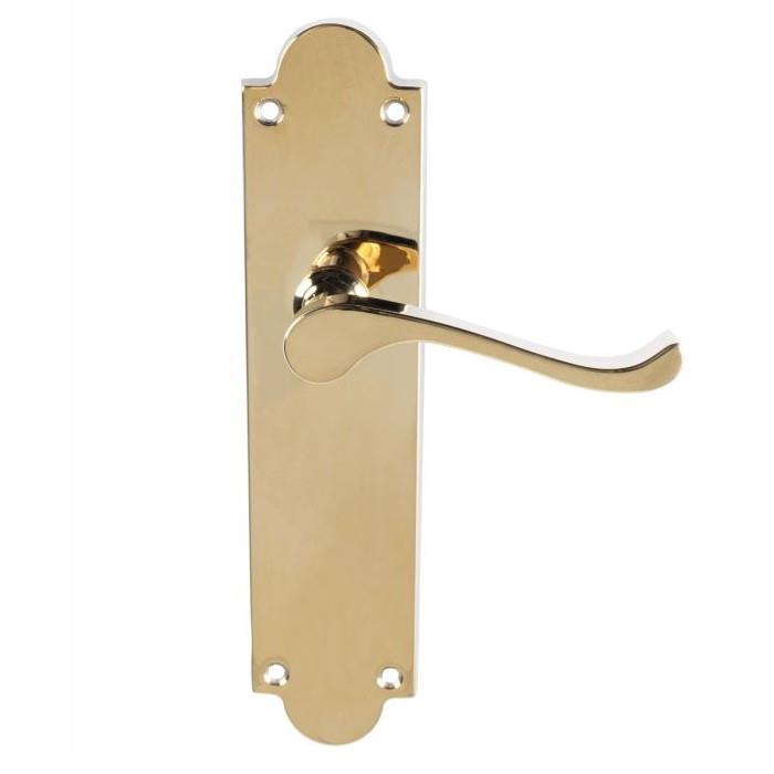 Carlisle CBS67 Victorian Scroll Lever Latch Handle Set; Shaped Plate; Polished Brass (PB)