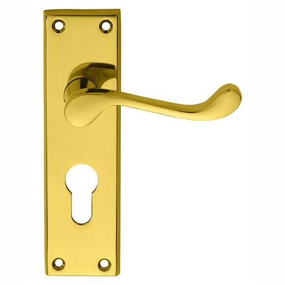 Carlisle DL54Y Victorian Scroll Lever Handle Euro Profile Lock Set; 150 x 43mm Backplate; 47.5mm Centres; Polished Brass (PB)
