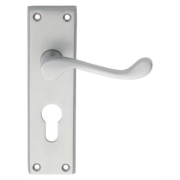 Carlisle DL54YSC Victorian Scroll Lever Handle Euro Profile Lock Set; 150 x 43mm Backplate; 47.5mm Centres; Satin Chrome Plated (SCP)