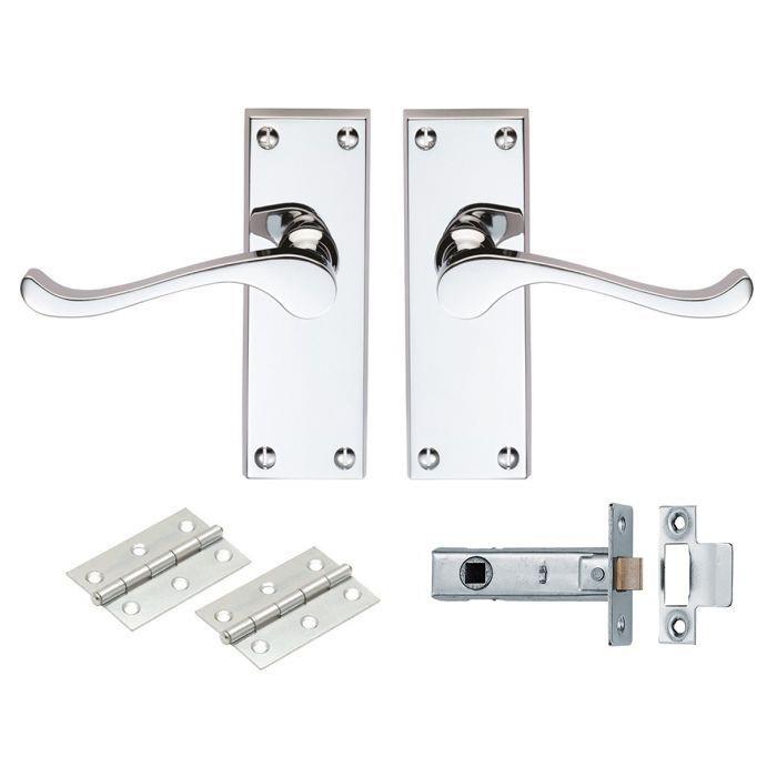 Carlisle GK002CP/INTB Contract Victorian Scroll Lever Latch Handle Door Pack; Includes Levers; 67mm Bolt Through Latch & 1 Pair 75mm Hinges; Polished Chrome Plated (CP) Handles