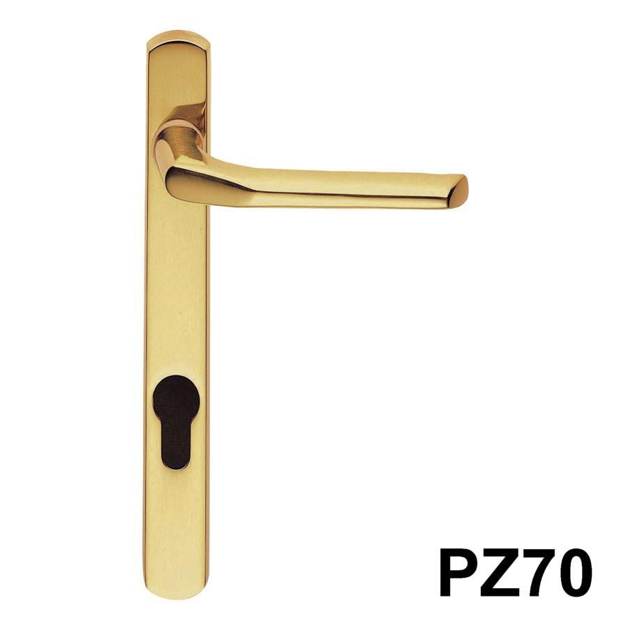 Carlisle M86N Victorian Scroll PVCu Door Handle Set; Unsprung Lever/Lever; 70mm Centres; 220 x 26mm Backplate; 2 Hole Fix; 180mm Screw Centres; Polished Brass (PB)