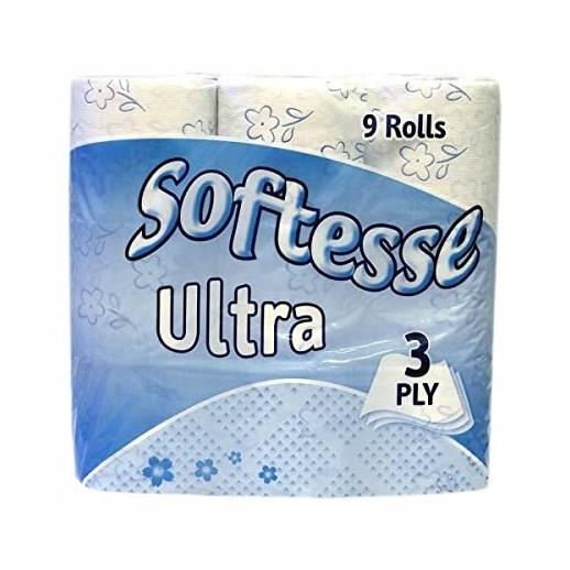 Softesse 3 Ply Ultra White Toilet Rolls; Pack (9)