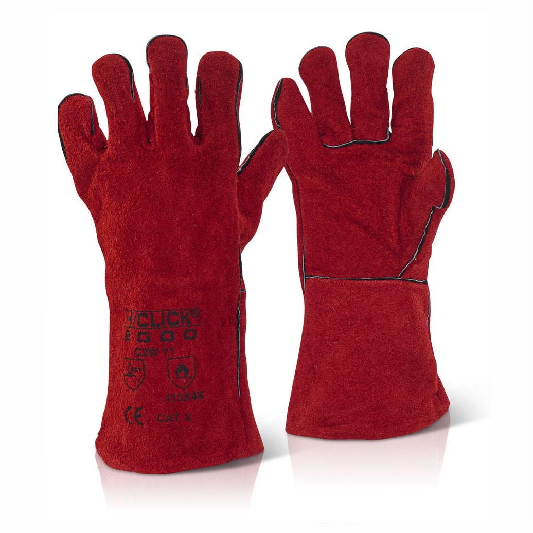 Click 2000 Leather Welders Gauntlets; Red (RD)