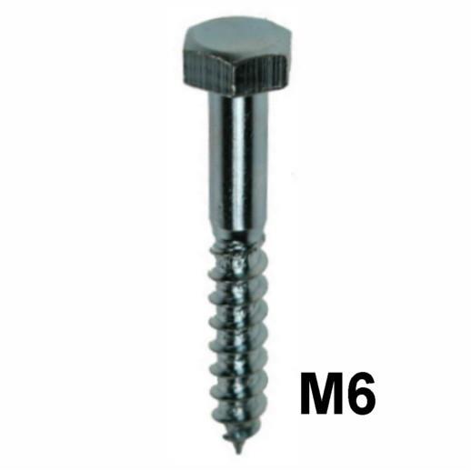 Coach Screw; Hex Head; Bright Zinc Plated (ZP); DIN571; EN 14592:2008; M6 x 25mm