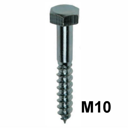 Coach Screw; Hex Head; Bright Zinc Plated (ZP); DIN571; EN 14592:2008; M10 x 30mm