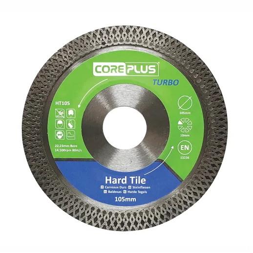 CorePlus CORDBHT105 Hard Tile Continuous Rim PleXXus Turbo Sintered Diamond Blade; 105mm Diameter; 22.23mm Bore; 10mm Segment Height; 1.2mm Segment Width