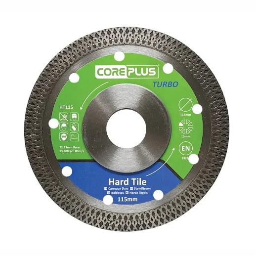 CorePlus CORDBHT115 Hard Tile Continuous Rim PleXXus Turbo Sintered Diamond Blade; 115mm Diameter; 22.23mm Bore; 10mm Segment Height; 1.2mm Segment Width