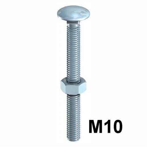 Cup Square Hex Carriage Bolts And Nuts; Zinc Plated (ZP); M10 x 20mm; Fully Threaded (FT)