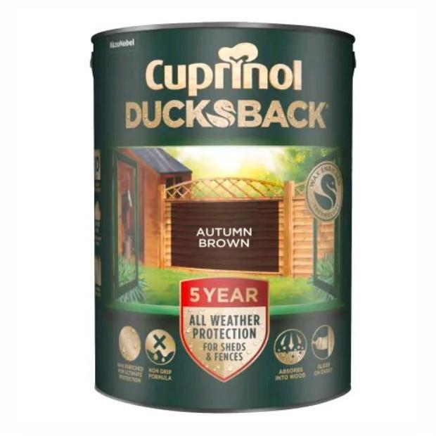 Cuprinol Ducksback; 5 Year Waterproof For Shed And Fence; 5 Litre; Autumn Brown (ABN)