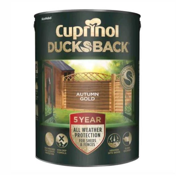 Cuprinol Ducksback; 5 Year Waterproof For Shed And Fence; 5 Litre; Autumn Gold (AUG)