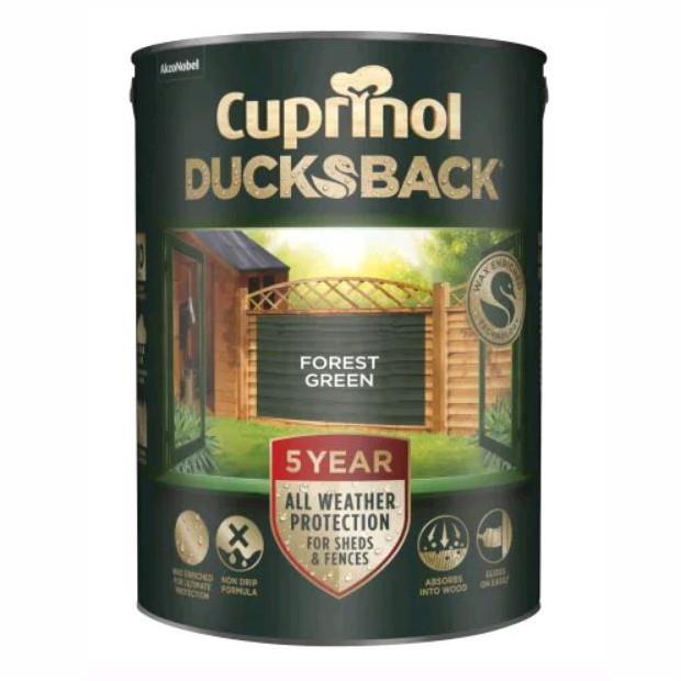 Cuprinol Ducksback; 5 Year Waterproof For Shed And Fence; 5 Litre; Forest Green (FG)