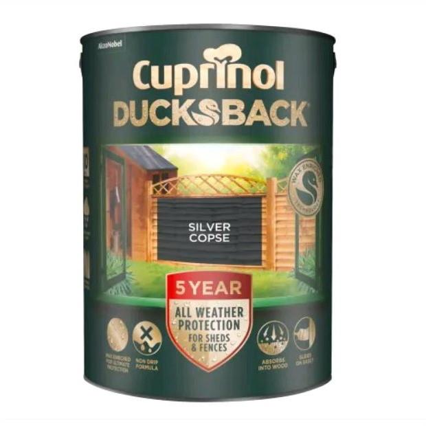 Cuprinol Ducksback; 5 Year Waterproof For Shed And Fence; 5 Litre; Silver Copse (SIC)