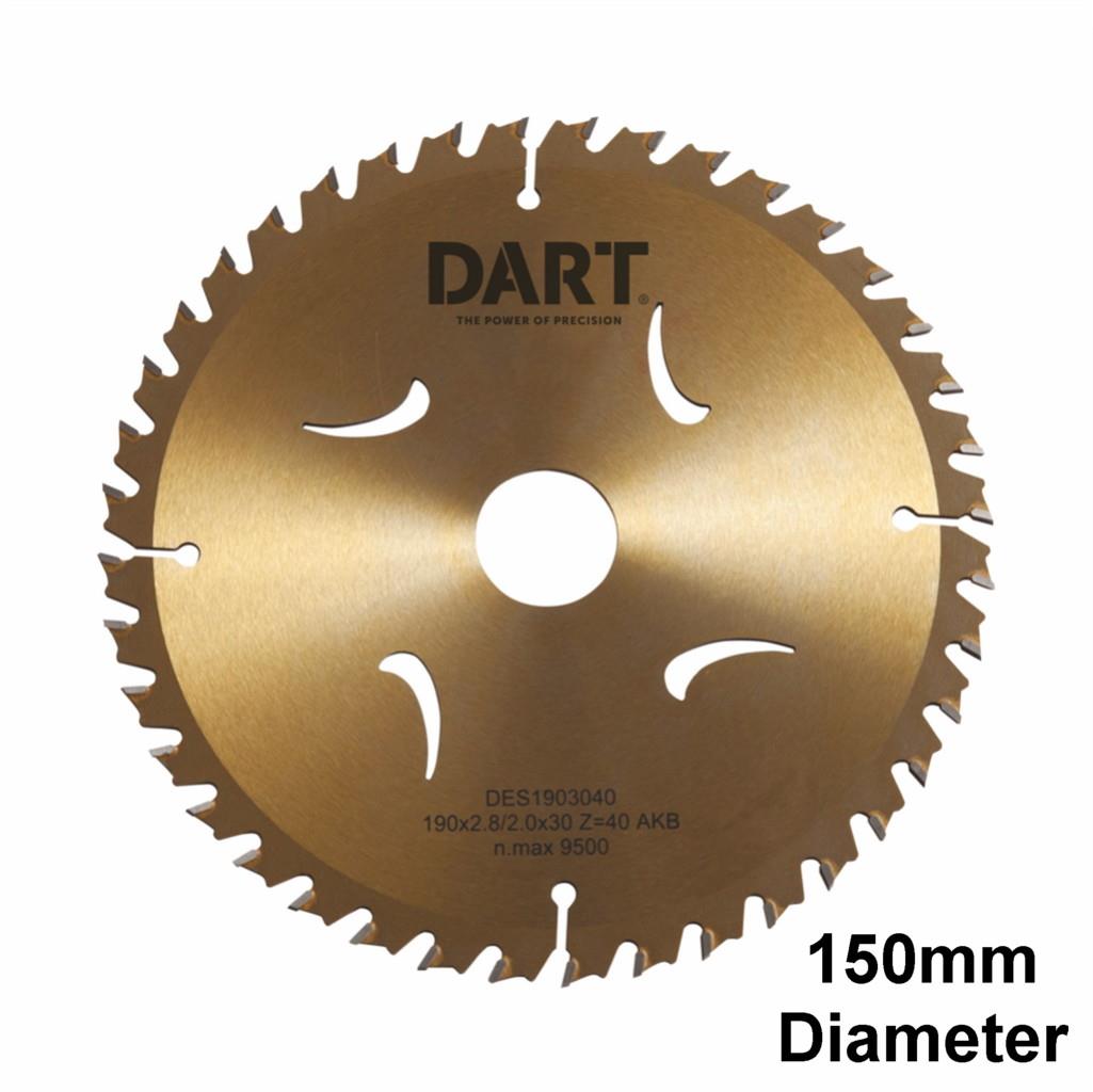 DART DES1502028 Gold Circular TCT Wood Cutting Saw Blade; 2.6mm Kerf; 1.8mm Plate; 150mm x 28 Teeth x 20mm Bore