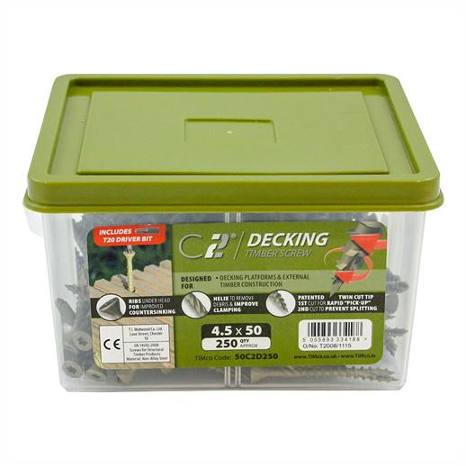 C2 Decking Screws; Organic Green (GN); 4.5 x 65mm; Tub (250)