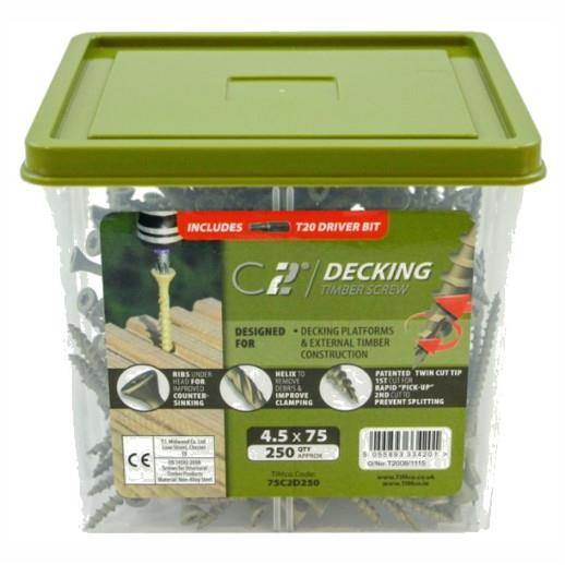 C2 Decking Screws; Organic Green (GN); 4.5 x 75mm; TX20 CSK Head; Tub (250)