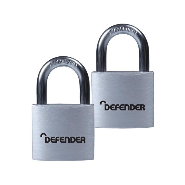 Defender DFAL4T Aluminium Padlock; 40mm Twin Pack; Keyed Alike (KA)