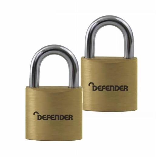 Defender DFBP2T Brass Padlock; 20mm; Twin Pack; Keyed Alike (KA)