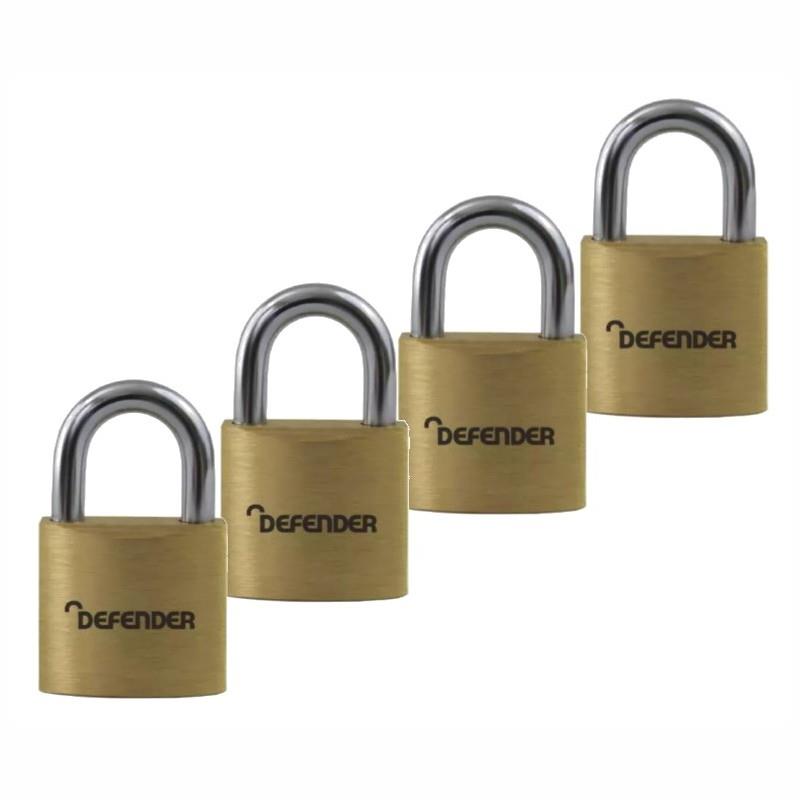 Defender DFBP4Q Brass Padlock; 40mm; Quad Pack; Keyed Alike (KA)