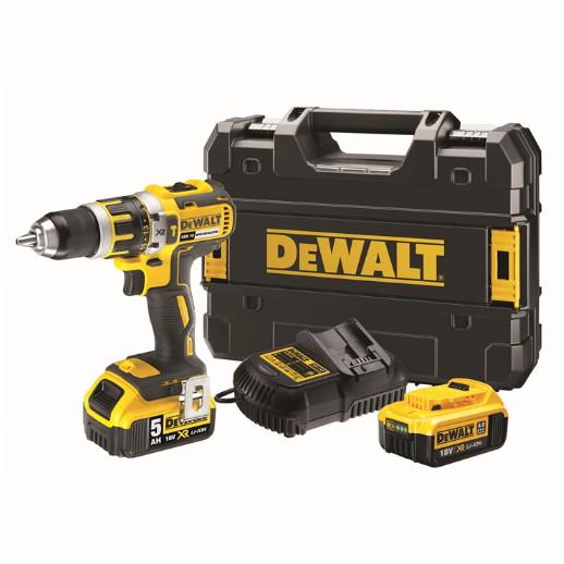 Dewalt XR Brushless Combi Drill; 18 Volt; 2 Li Ion Batteries (1 x 4.0 Ah & 1 5.0 Ah) Charger & Case