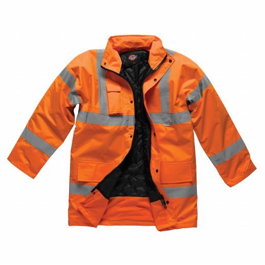 Dickies SA22045 High Visibility Motorway Safety Jacket; Coated Polyester; Polyester Lining; Hi-Vis Orange (OR); 4Extra Large (XXXXL) (4XL)