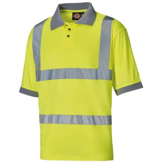 Dickies SA22075 High Visibility Safety Polo Shirt; 100% Polyester; 170gsm; Hi-Vis Saturn Yellow (YEL); Medium (M)