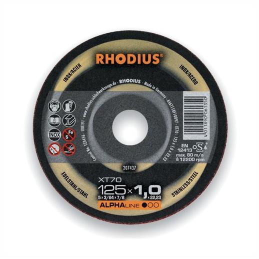 Rhodius XT70 Type Extra Thin Iron & Sulphur Free Metal Cutting Disc; For Stainless Steel & Steel; 22.23mm; 115 x 1.0mm; Tin (10)