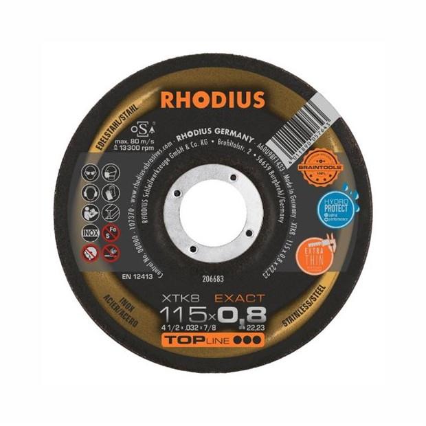 Rhodius XTK8DSSC Thin Type Stainless Steel Cutting Disc; Depressed Centre; 22.23mm Bore; 115 x 0.8mm