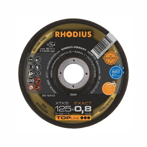 Rhodius XTK8DSSC Thin Type Stainless Steel Cutting Disc; Depressed Centre; 22.23mm Bore; 125 x 0.8mm