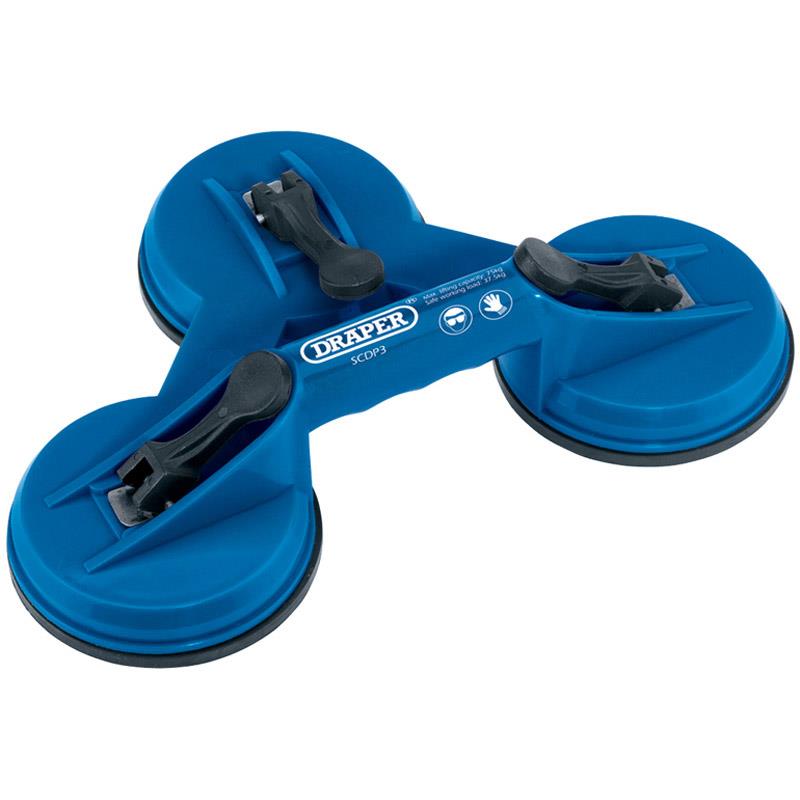 Draper 43846 Triple Pad Suction Cup Lifter; 118mm Pads