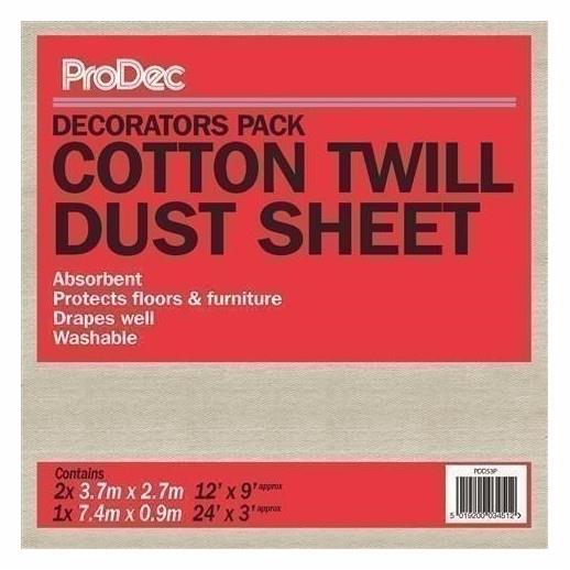 Super Twill Dust Sheet Triple Pack, 2 @ 12' X 9'  (3.6 x 2.7m) plus 1 @ 24' x 3' (7.2 x 0.9m)