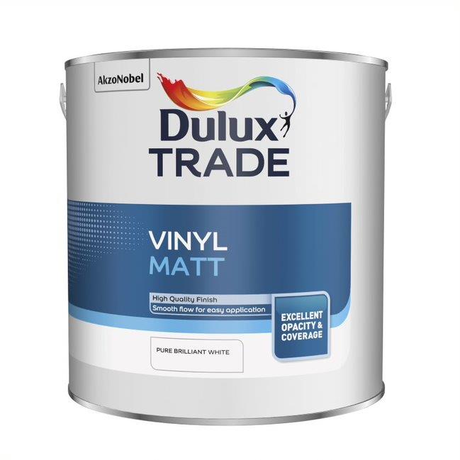 Dulux Trade Vinyl Matt; 2.5 Litre; Pure Brilliant White (PBW) (WH)