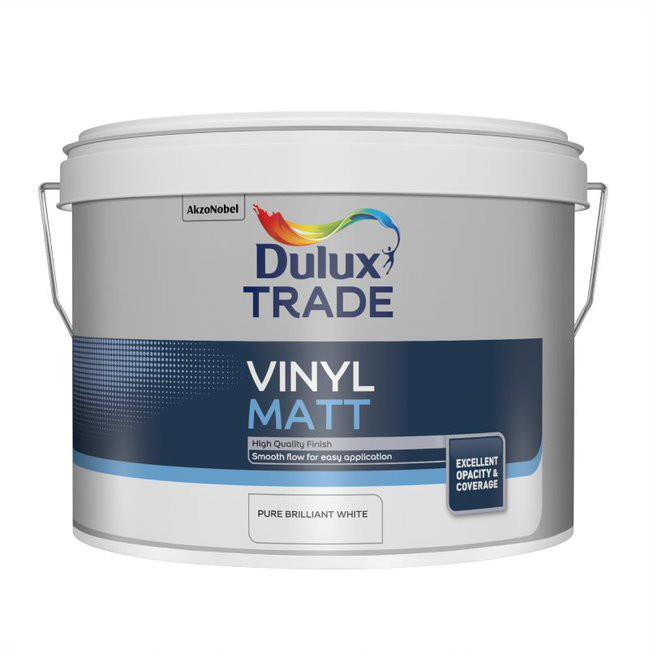 Dulux Trade Vinyl Matt; 10 Litre; Pure Brilliant White (PBW) (WH)
