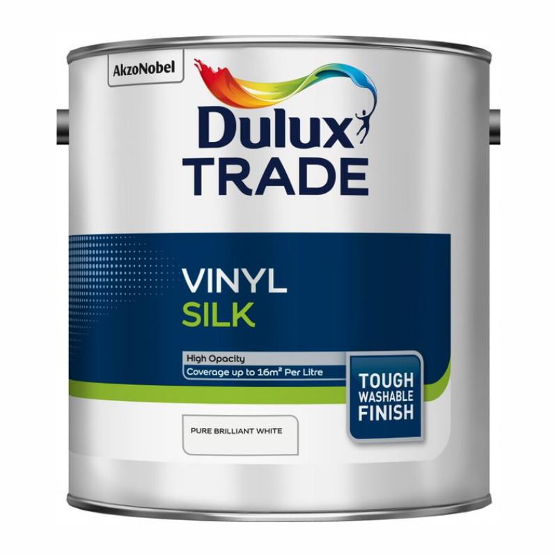 Dulux Trade Vinyl Silk; 2.5 Litre; Pure Brilliant White (PBW) (WH)