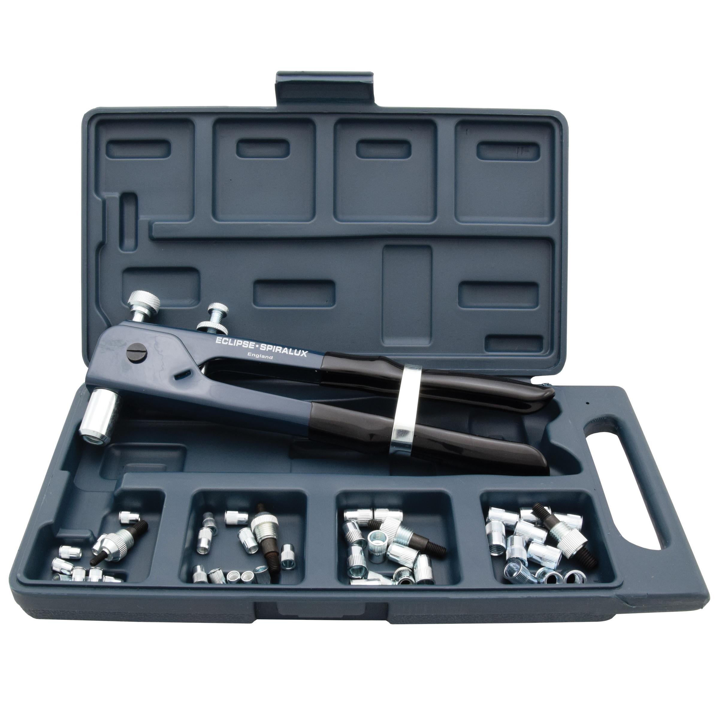 Eclipse 2745 Rivet Nut Hand Tool; 4-8mm; Complete With 4, 5, 6 And 8mm Noses; Includes Selection Of Rivet Nuts