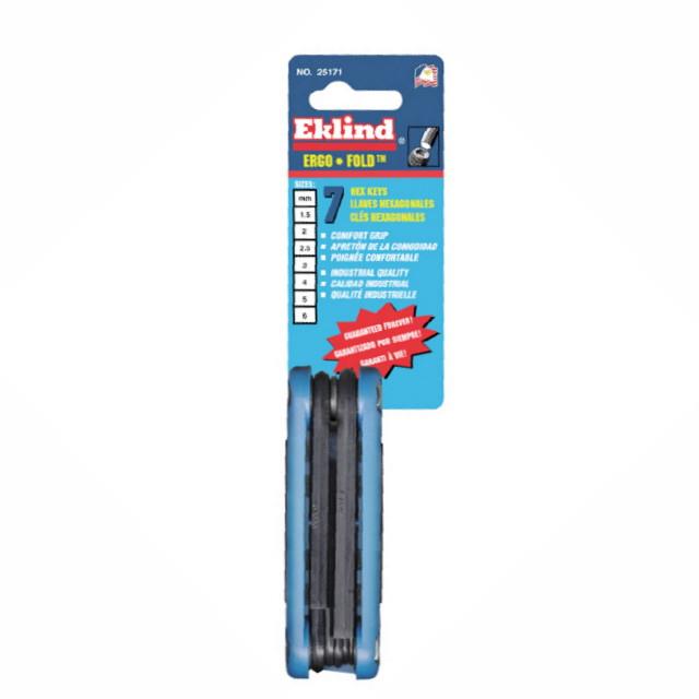 Eklind® 25171 Ergo-Fold™ Fold-up Metric Hex Key Series Set; 7 Keys: 1.5; 2; 2.5; 3; 4; 5; 6mm & Ergonomic Handle
