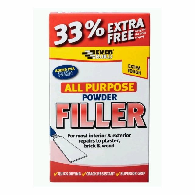 Everbuild All Purpose Powder Filler; 33% Free; White (WH); 0.45kg + 0.15kg