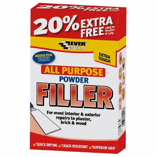 Everbuild All Purpose Powder Filler; 20% Free; White (WH); 1.5 + 0.3kg