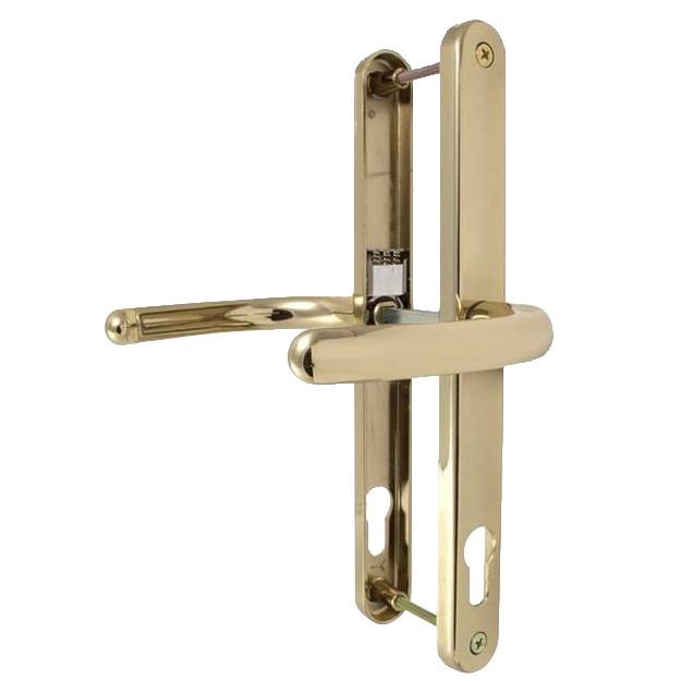 Fab & Fix Blenheim PVCu Door Handles; Sprung; Lever/Lever; 92mm Centres; 8mm Spindle; 270 x 29.5mm Backplate; 240mm Screw Centres; 120mm Lever; Brass (BR)