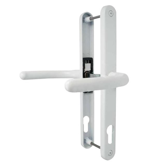 Fab & Fix Blenheim PVCu Door Handles; Sprung; Lever/Lever; 92mm Centres; 8mm Spindle; 270 x 29.5mm Backplate; 240mm Screw Centres; 120mm Lever; White (WH)
