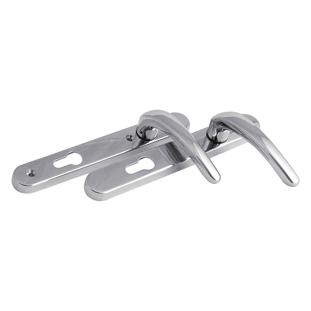Fab & Fix Windsor UPVC Door Handles; Sprung; Lever/Lever; 92mm Centres; 8mm Spindle; 206 x 28mm Backplate; 122mm Screw Centres; 120mm Lever; Polished Chrome Plated (CP)