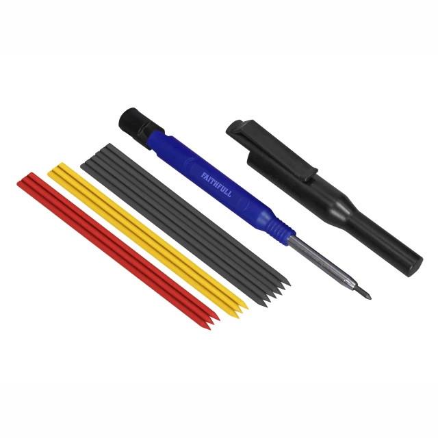 Faithfull FAICPLR Long Reach Pencil & Marking Set; 6 Black; 3 Red & 3 Yellow Spare Refills