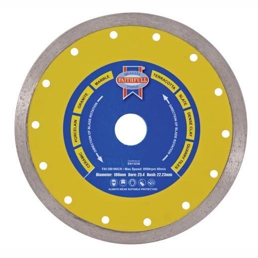 Faithfull DB115CR Diamond Tile Blade; Continuous Rim Cutting Disc; 115 x 22.2mm