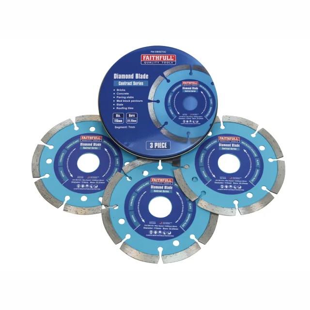 Faithfull FAIDBSET3C Diamond Blade Set; 3 Piece Disc Tin Pack; 115mm