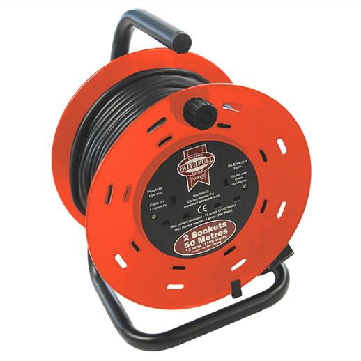 Faithfull FPPCR50M Heavy Duty Cable Reel Extension Lead; Double Socket; 13 Amp; 240 Volt; 50 Metre